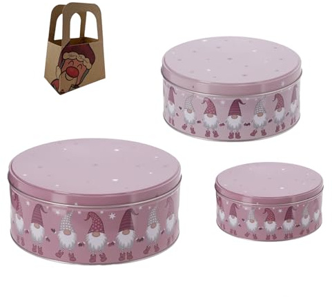 Geschenkset Keksdose Plätzchendose Metalldose 3er Set Wichtel rosa Weihnachten mit süßer Rentier Mini-Geschenktasche