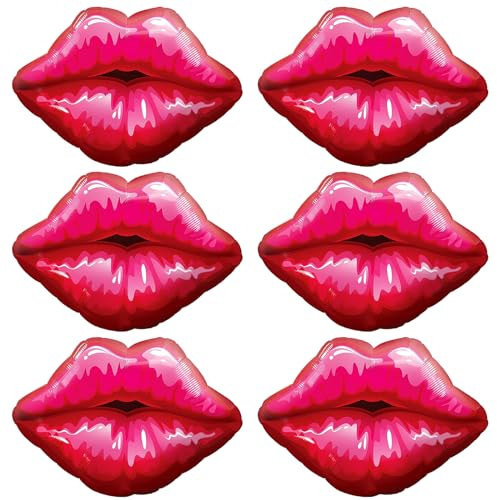 Fangoo 6 Stück Rote Lippen Luftballon Heiße Rosa Kiss Ballons Valentinstag Riesige Helium Lippen Kiss Folie Ballon für Valentinstag Engagement Galentines Day Party Deko