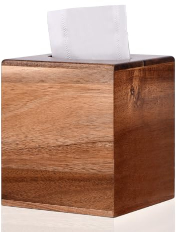 KYDIFS Tissue Box Cover Square, Acacia Wood Tissue Box Holder with Slide-Out Bottom, Wooden Tissue Box Cover Cube for Bathroom, Bedroom, Dinner Table, Office,Kitchen