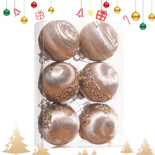 Decorazioni per palline di Natale – Set di palline di Natale infrangibili in velluto, con spago in metallo, 6 pezzi, palline di Natale sfuse, ornamenti di palle di Natale per cortile