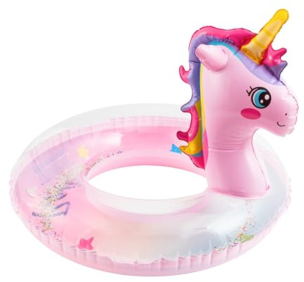 GROBRO7 Einhorn Aufblasbarer Pool Float - Gradient Rosa Pool Float Röhre mit Glitzern, Riesiger Pool-Schwimmer Spielzeug Baby Schwimmring für Kinder Sommer Strand Schwimmen Party Dekor (3-8 Jahre Alt)