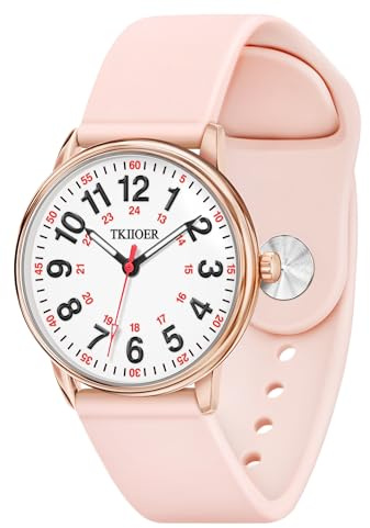 TKIIOER Nurse Watch for Nurse Medical Professionals Students Women Men, 50M Waterproof 12/24 Hour Military Time Luminous Easy Read Dial, Second Hand Watch for Nursing(Pink)