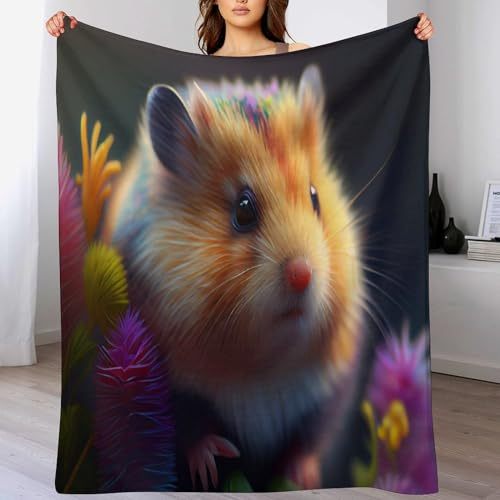 PAZZK Tierhamster Fleece Decken, Extra Weiche Flauschige Kuscheldecken, Leichte, Gemütliche Flannel Sofadecke/Couchdecke Für Erwachsene, Wohndecke（180×200cm）