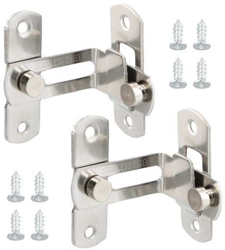 2 Pezzi Chiavistello Scorrevole Porta, Fibbia per Porta Inossidabile Acciaio, Serratura Scorrevole a 90°, Porta Ad Angolo Retto Fibbia con Viti, per Porta Fienile Finestra Armadi Giardini (Argento)