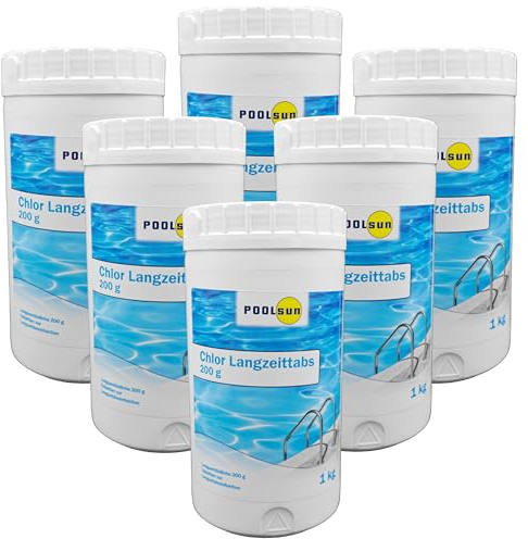 PoolSun Chlor Langzeittabs 200g - 6 Stück je 1kg - zur schnellen Wasseraufbereitung