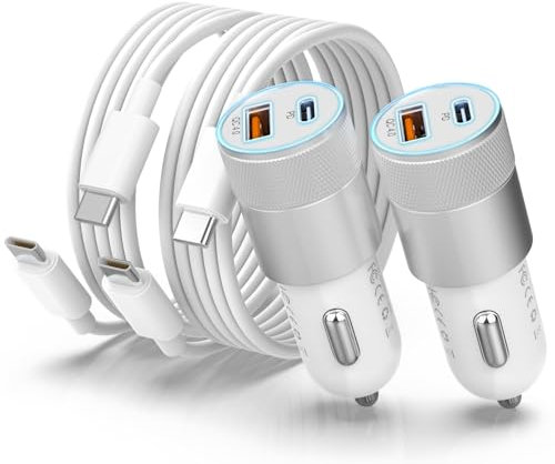 2 Pack 48W Car Charger Adapter and Cable Lighter USB Charger for iPhone 16 15 Pro Samsung S23/22 iPad, with 2xUSB C to C Cable PD3.0 Car Phone Charger Cigarette 12V USB Socket
