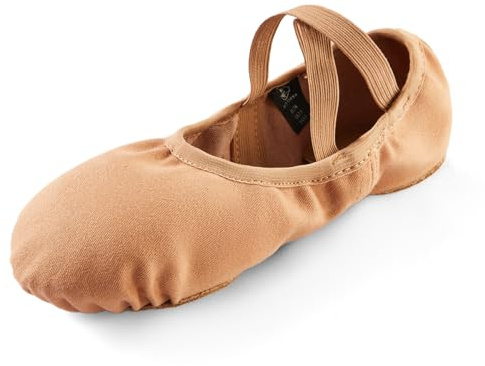 missfiona Ballet Shoes Women Stretch Canvas Performa Dance Slipper Split Sole Dance Flat for Adult(8, Tan)