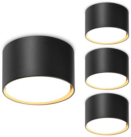 GeyouLux 4x Focos LED Techo Superficie - Ø84x50mm - 6W 680LM Interior - 3000K GX53 230V Incluido - Ángulo de Haz 180° - Lámpara Techo Aluminio Negro