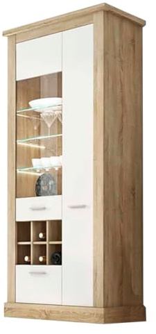 amuéblate online - Mueble Vitrina Leds para Salón o Comedor, Modelo Florida, Práctico y Funcional, Color Blanco-Cambria, Fácil de Montar, Medidas: 96 cm (Ancho) x 202 cm (Alto) x 42 cm (Fondo)