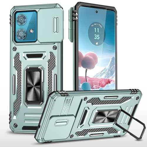 2NSPDRGNI Funda Compatible con Motorola Moto Edge 40 Neo,Carcasa Cubierta de cámara Deslizante Proteger Anillo Soporte Bumper Case Cover,Verde