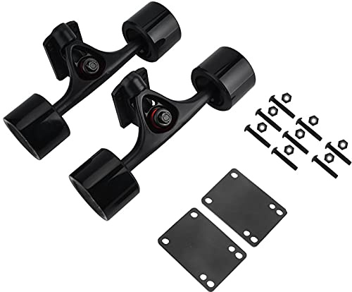 Sahgsa Achsen und Rollen-Set, 2 Stück -Achsen mit Skate-Rädern, Kugellagern, Pads, Hardware, Zubehör (schwarzer Schaft, schwarzes Rad)