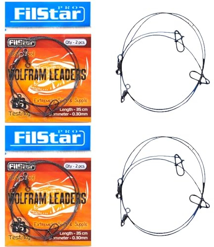 PRO FILSTAR Wolfram Vorfach Hecht Set 2x2 STK - Angeln Vorfächer mit Wirbel | Spinnfischen - Fishing Leaders Sport Set - Angelset - Angelzubehör – Spinnangeln