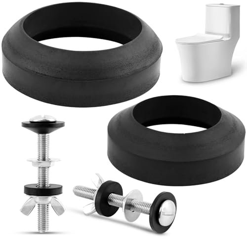 Universal Toilet Tank To Bowl Gasket, 2 Kind Gasket and 2 Sets Stainless Steel Bolt Hardware Kit, Toilet Repair Replacement Kit Inside Tank Fits 2'' and 3'' Toilet Flush Valve Tank Coupling Kit(black)
