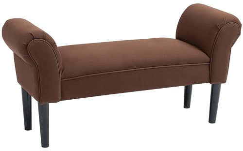 HOMCOM - Banco de entrada acolchado para dormitorio, tejido de vela, marrón, 102 x 36 x 51 cm