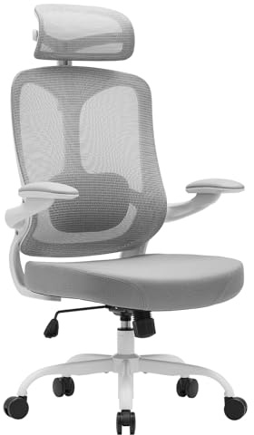 Magic Life Silla de Oficina Ergonómica, Silla de Escritorio con Reposacabezas Ajustable para Oficina en Casa, Silla Giratoria de Malla Ajustable (Blanco)