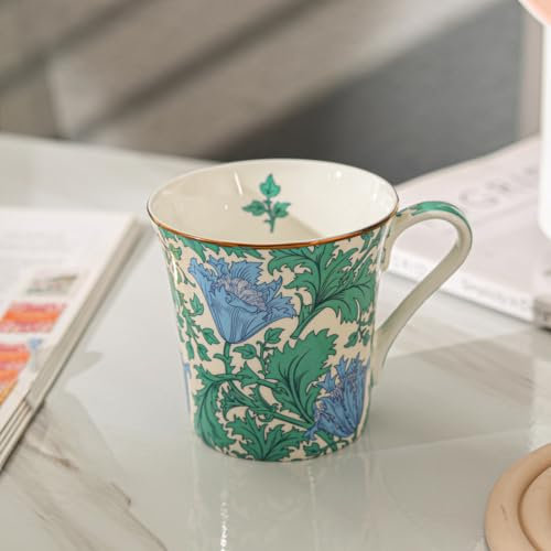 MRDLKNX Royal - Tazas de café de porcelana de 11.5 onzas, tazas florales, porcelana china, tazas de café, tazas para café, té (flor de anémona marina)