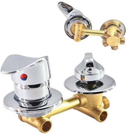 Mitigeur de cabine de douche en laiton avec sortie d'eau à 2 voies - Filetage - Finition polie - Distance centrale : 10 cm/12,5 cm/14,5 cm - Vis 10 cm