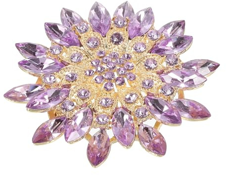 PATIKIL Rhinestone Flower Brooch Pin, Large Crystal Sunflower Lapel Pin for Women Wedding Party Birthday Dance Banquet Dress Clothes Hat Bag Decoration, Purple