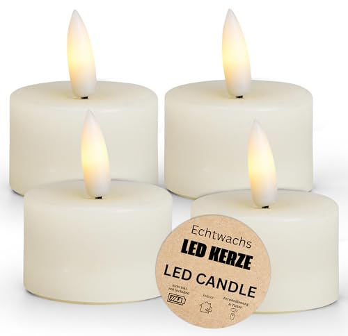 matches21 HOME & HOBBY LED Teelichter 8er Set aus Wachs mit Timerfunktion - Kerze realistisch flackernde Flamme warmweiß Ø 4,5 cm - Elektrische Wachskerze in Weiß als gemütliche Tischdeko