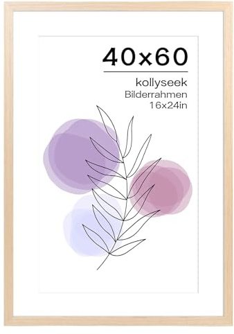 kollyseek Bilderrahmen 40x60cm Echtholz Eichefarbe mit Passepartout Holz Rahmen mit Acrylglas Eiche Natur Fotorahmen(Helle Eichenfarbe)
