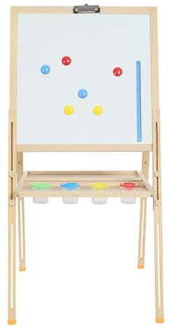 3 in 1 Kinder Staffelei,Höhenverstellbar Kinder Spiel-Tafel aus Holz,Faltbare Doppelseitige Kunststaffelei für Kinder mit Tablett, Schachtel Kreide, Whiteboard-Marker, Kindertafel für ab 3-16 Jahre