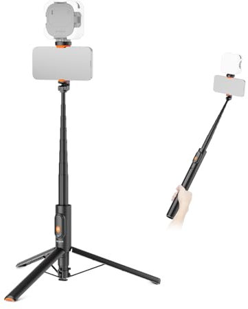 NEEWER 147cm Selfie Stick Treppiede Compatibile con iPhone Samsung Android, Supporto Smartphone da Viaggio Portatile e Leggero in Metallo con Portatelefono e Telecomando per Riprese Video, PA992 Nero