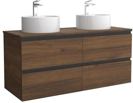 Mueble de Baño BEQUIA Metal 120cm Nogal | Lavabo sobre encimera Porcelana Centrado