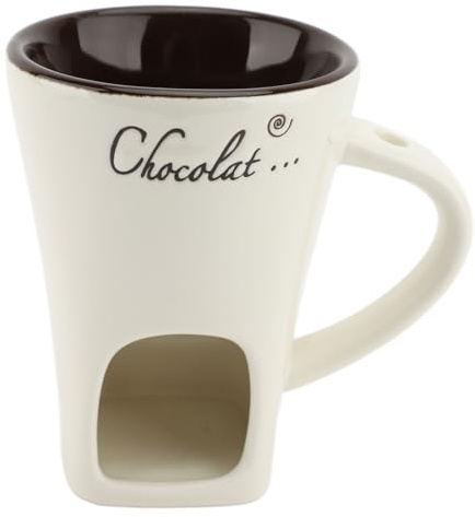 Xiuganpo Chocolate Fondue Mug Set, Ceramic Melting Cup with Fork for Chocolate, Cheese, Butter, Fondue Cups for Date Night Birthday Wedding Gifts (White)