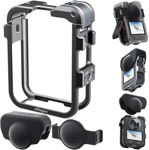 Honbobo Metall Rahmen Case für DJI Osmo 360, Schutzrahmen Käfig + Doppelte Objektivkappe + Einzelne Objektivabdeckung, Horizontal Vertikal Käfig Zubehör für DJI Osmo 360 (Silver)