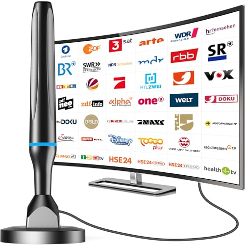DVBT2 Antenne - Digitale Zimmerantenne für Fernseher - DVBT2 Antenne Innen 360 Grad Empfang - Mit Magnetfußl, unterstützt 4K 108P HD-Kanäle