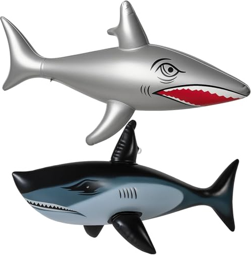 Inflatable Shark Pool Toys, 2 Pack Shark Inflatables for Kids, 80cm Black and Silver Shark Inflatable for Pool Parties, Beach Outings and Ocean Theme Events