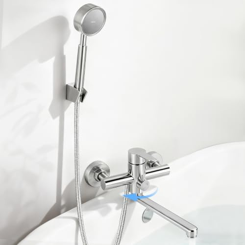 OJTOJT Badewannenarmatur Mit Handbrause, Wannenarmatur Langer Auslauf, Badewannen Dusche Armaturen Set, Edelstahl Badarmatur Wandmontage Für Bad Badezimmer