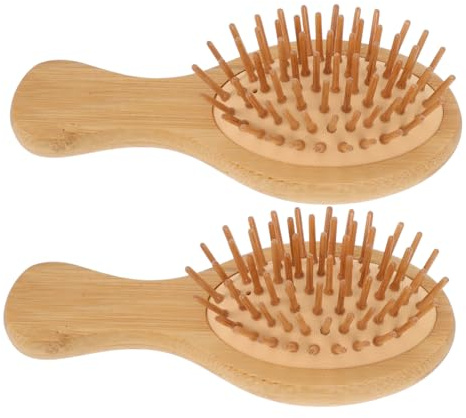FRCOLOR 2pcs Peignes de Massage en Nanmu Ovales Coussin D'air Effilé, Portables et Sûrs pour Voyage, Brosses Élégantes pour Dames et Filles