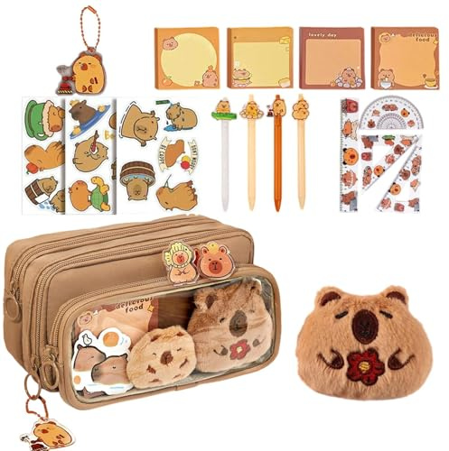 Ensemble de Papeterie Capybara - Accessoires Capybara Pour Une Mignonne Trousse De Papeterie | Grand Organisateur De Stockage Pour Stylos Pour Étudiants Cadeau D Anniversaire