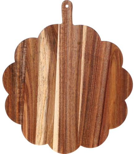 Havawish Scalloped Acacia Wood Boards Wooden Cutting Board for Bread Meat Cutting Boards Fruit Cheese Serving Butcher Block Supplies 11.81 x 11.81 x 0.63 Inches