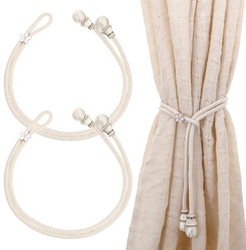 Ouligay 2 Stück Vorhang Raffhalter Boho Raffhalter Für Vorhänge Verstellbare Gardinenhalter Beige Vorhang Halter Gardinenband Vorhanghalter Curtain Rope Buckle für Wohnzimmer Schlafzimmer Zuhause Büro