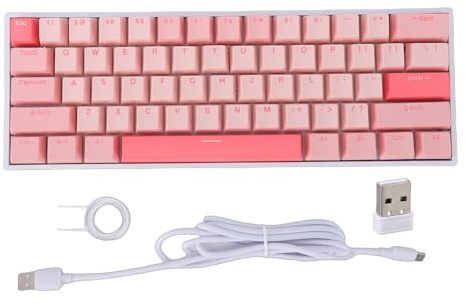 Plyisty Teclado Inalámbrico RGB para Juegos con 3 Modos, Teclado Mecánico Compacto con 61 Teclas Intercambiables En Caliente con Interruptor Azul, Antighosting, Sonido Nítido (Pink)
