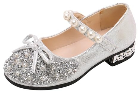 Scarpe da Principessa Bimba Elegante Brillantini Scarpe Cerimonia Bambina Ragazza Sera Festa Cocktail Carnevale Formali Morbide Antiscivolo Battesimo Fashion Shoes (29, Argento)