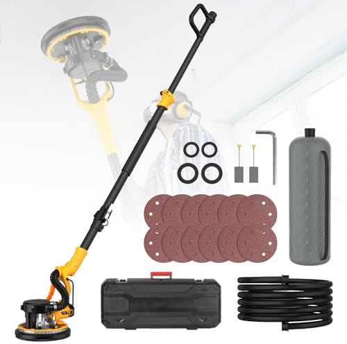 Trockenbauschleifer, 1390W Elektroschleifer mit 12 Schleifscheiben, Schleifer mit doppelter LED-Beleuchtung, 6 Geschwindigkeiten 800-2800 R/min, 220mm Schleifsch, Faltbarem Griff, Staubabsaugbeutel