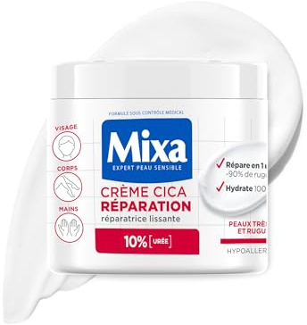 Mixa - Crème Cica Réparation - Réparation Effet Longue Durée - Peaux Très Sèches et Rugueuses - Visage, Corps, Mains - Hypoallergénique - 400ml