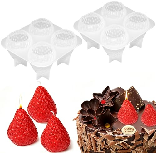 2 Pièces 3D Moule Silicone Fraise, Flexible et Réutilisable, Moule Silicone | pour Résine, Savon, Chocolat, Fabrication de Bougies, Décoration de Gâteaux, et Loisirs Créatifs-Moules à bougie DIY