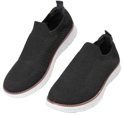JOMIX Zapatos sin Cordones para Hombre Transpirables Ligeros y cómodos,Zapatillas Slip on de Malla,Calzado Deportivo para Primavera Verano otoño Invierno,Negro,43 EU
