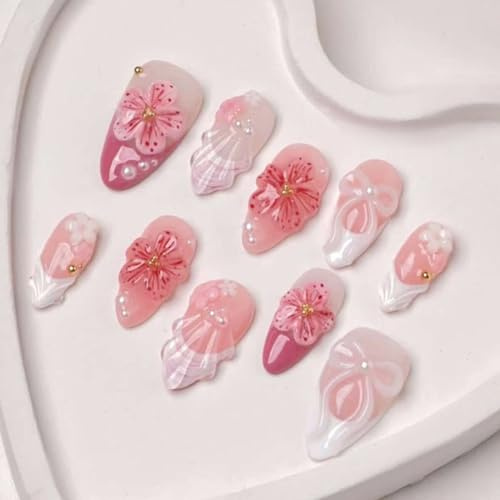 30 pezzi pressare sulle unghie 3D ghiaccio trasparente disegni floreali e perle fiocchi accenti per dolci eleganti stili unghie alla moda
