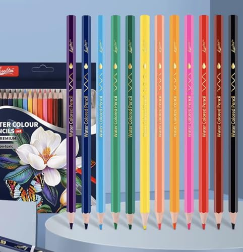 Loseiltin 21-piece Watercoloured Pencils set: 13-color Pencils, drawing pencils, Sharpener, Eraser and brush for Painting, Sketching Art