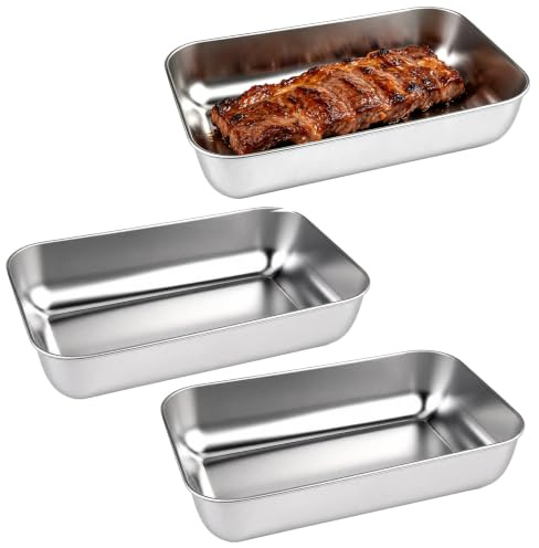 3 Piezas Molde Grande de Acero Inoxidable, Molde Rectangular Grande de Acero Inoxidable, Moldes Pan Horno Inox Antiadherente para Pan, Pasteles, Tostadas, Fáciles de Limpiar y Apto para Lavavajillas