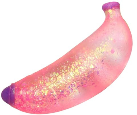 Squeezy Banana Stress Toy Langsam steigendes Squish-Spielzeug mit glitzerndem Glitzer Tragbares Zappel-Squeeze-Spielzeug, ideal zum Stressabbau 5, 12 x 1, 97 Zoll