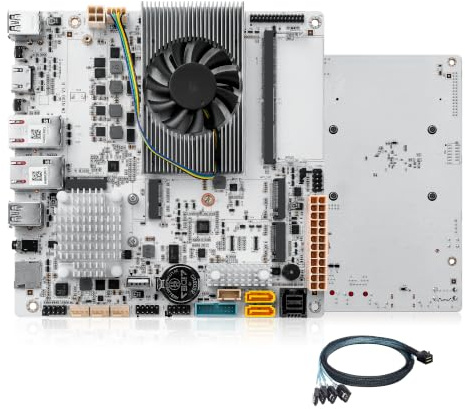 SJRC Mini ITX NAS Motherboard 6 Baies, N150 CPU, Dual 10GbE LAN, 6× SATA 3.0, 3× M.2 NVMe, M.2 E-Key, DDR5 Barebone, TF, Carte Mère NAS Serveur Maison OPNsense, 1× Câble SATA 4