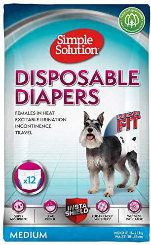 Simple Solution Einweg-Hundewindeln für Hündinnen, super saugfähig und auslaufsicher mit Nässeindikator für erregbares Urinieren, Inkontinenz oder läufige Hündinnen - 12er Pack