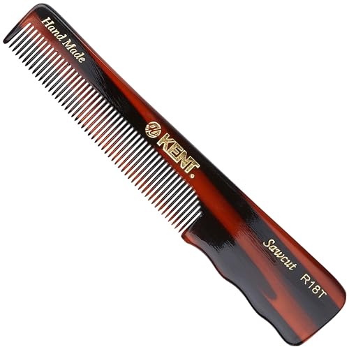 Kent Brushes Handmade Comb, Fine Toothed Pocket Hair Comb A R18T, Suitable For Wet Or Dry Hair, Fine Or Thinning Hair, 138mm Pocket Hair Comb with Thumb Grip