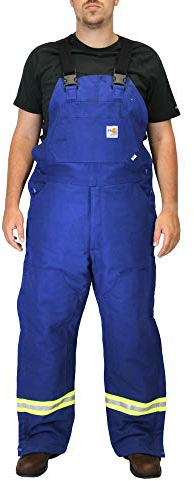 Carhartt Men's 101628 Flame-Resistant Striped Duck Bib Overall - Quilt Lined - 54W x 32L - Royal Blue